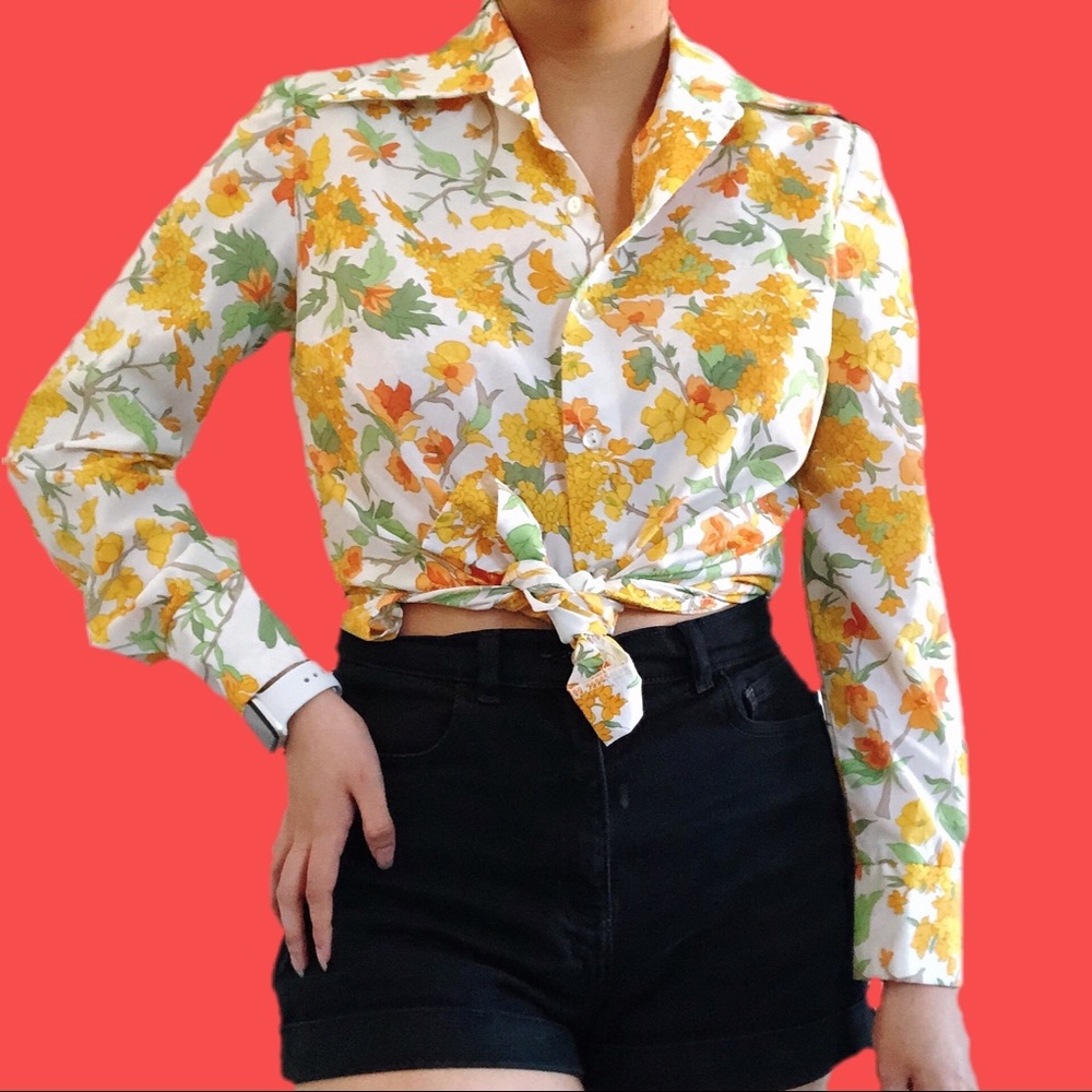 Vintage 70s Alex Coleman Floral Blouse
